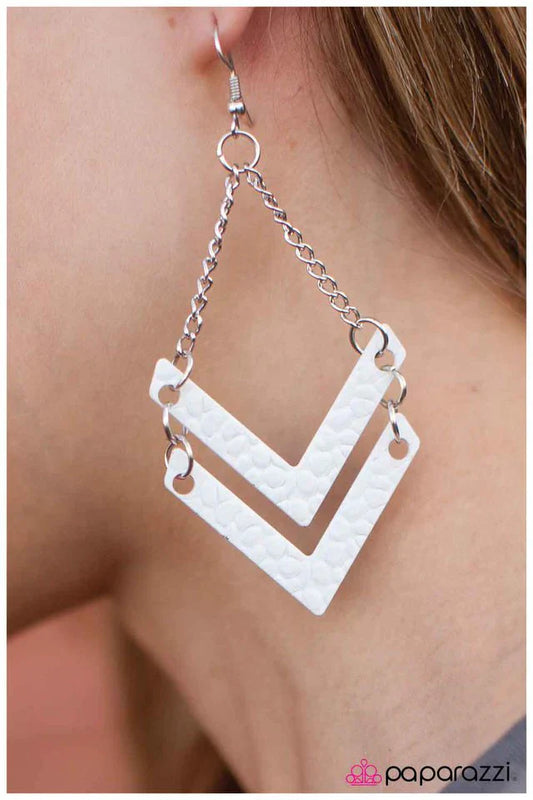 Paparazzi Earring ~ Proceed with Caution - White