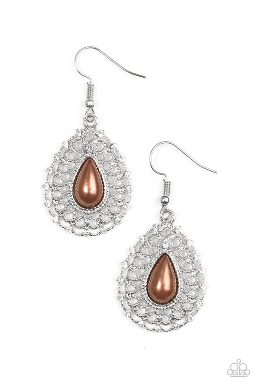 Paparazzi Earring ~ Court Chic - Brown