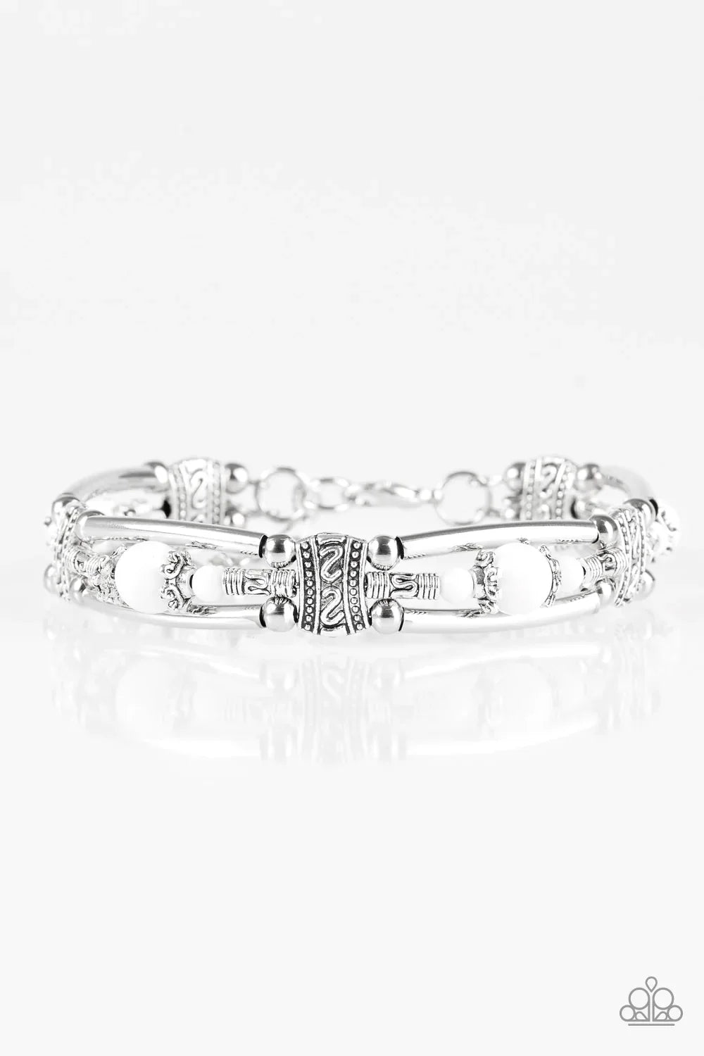 Paparazzi Bracelet ~ Happy Vibe, Happy Tribe - White