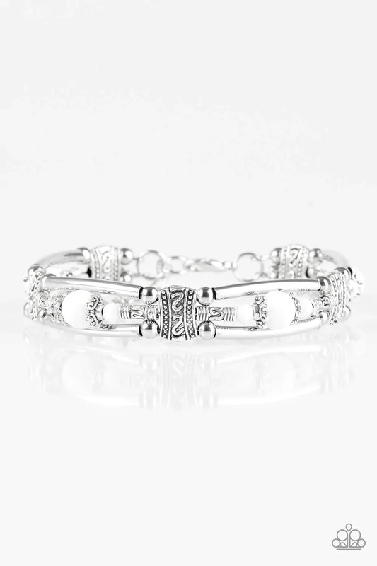 Paparazzi Bracelet ~ Happy Vibe, Happy Tribe - White