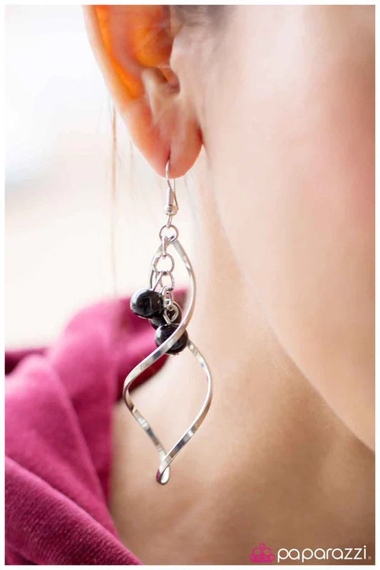 Paparazzi Earring ~ Suspended In Time - Black