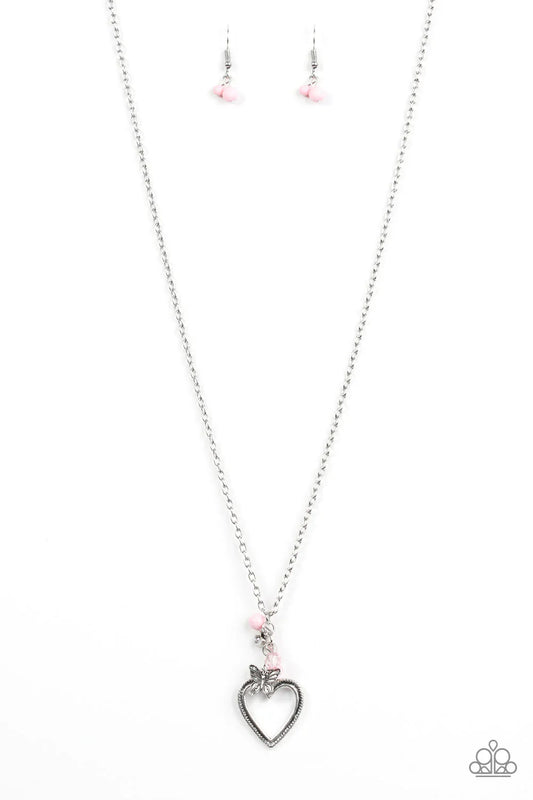Paparazzi Necklace ~ Fluttering Heart - Pink