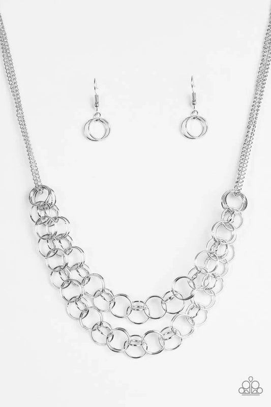 Paparazzi Necklace ~ Circus Tent Tango - Silver