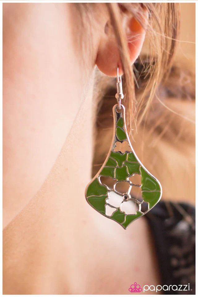 Paparazzi Earring ~ Raise Your Glass - Green