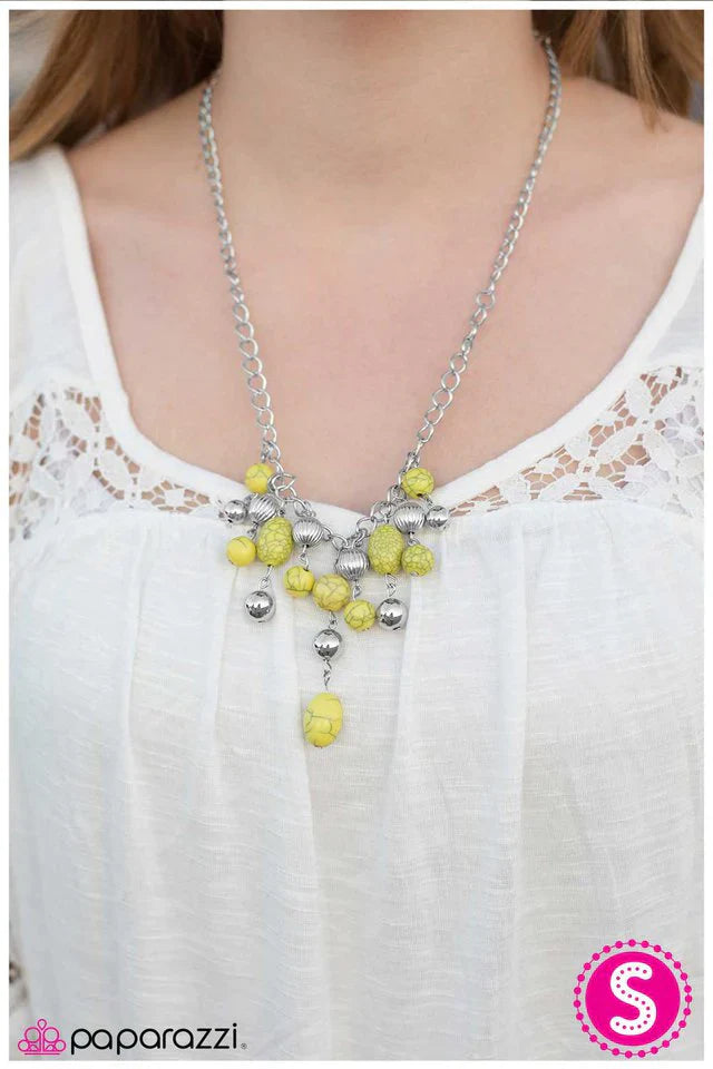 Paparazzi Necklace ~ Pebble For Your Thoughts? - Yellow