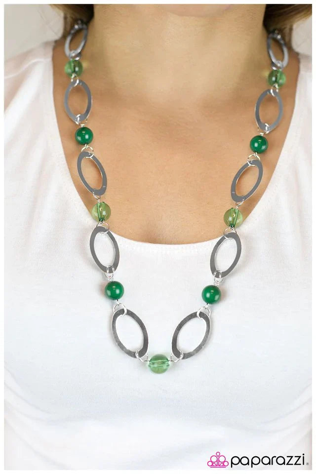 Paparazzi Necklace ~ Leisurely Luminous - Green