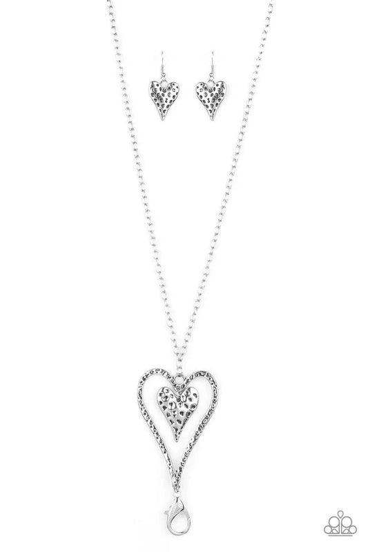 Paparazzi Necklace ~ Hardened Hearts - Silver