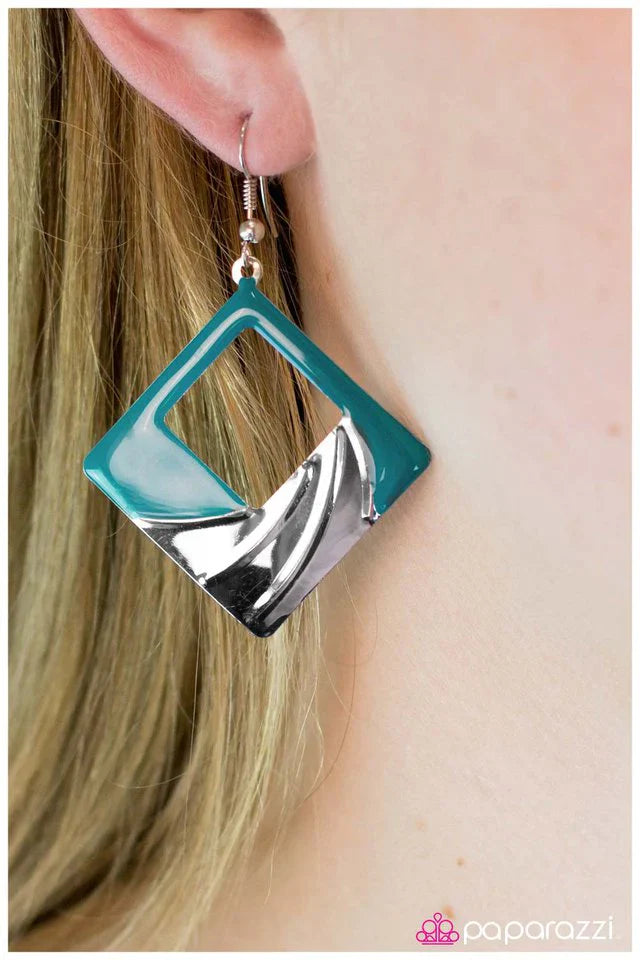 Paparazzi Earring ~ Square Dancin - Blue