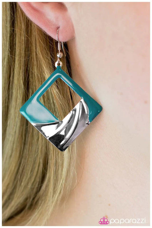 Paparazzi Earring ~ Square Dancin - Blue