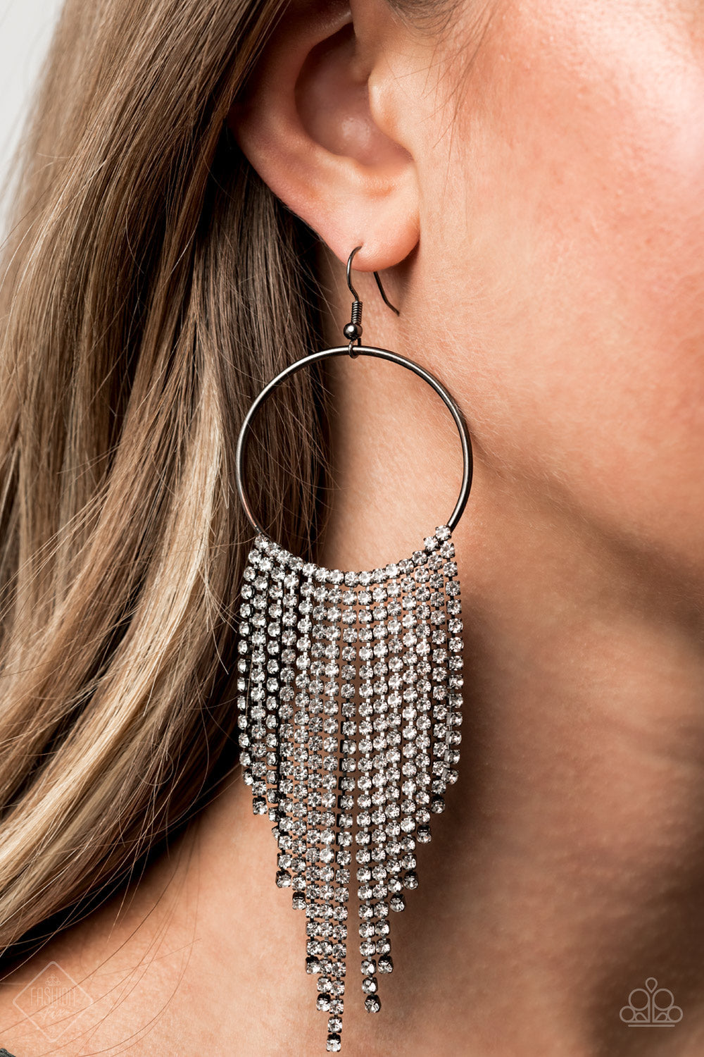 Paparazzi Earring ~ Streamlined Shimmer - Black - Fashion Fix Sept 2020