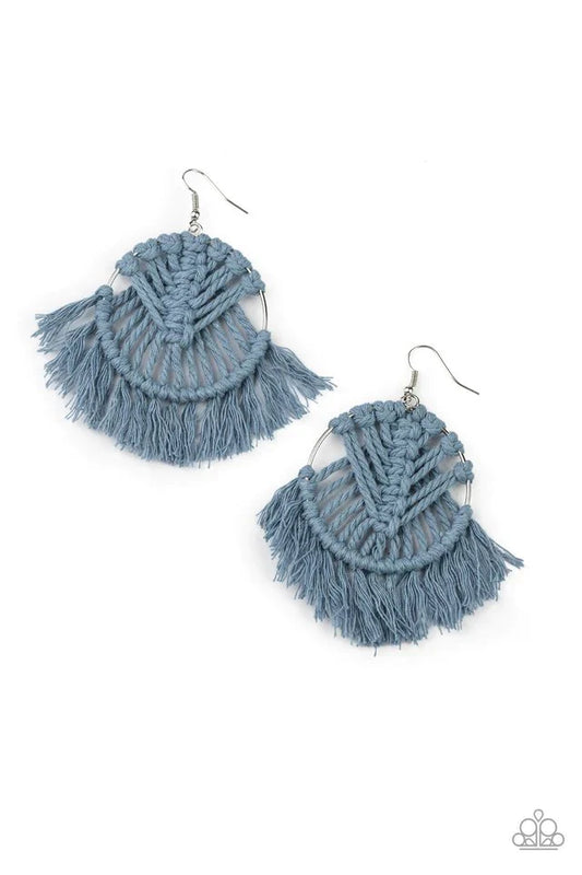 Paparazzi Earring ~ All About MACRAME - Blue
