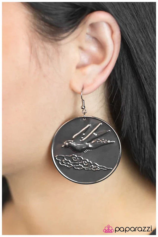Paparazzi Earring ~ Free Bird - Black