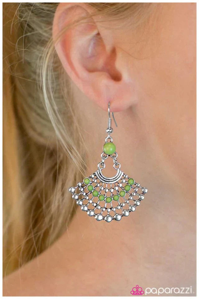 Paparazzi Earring ~ Foxy Cleopatra - Green