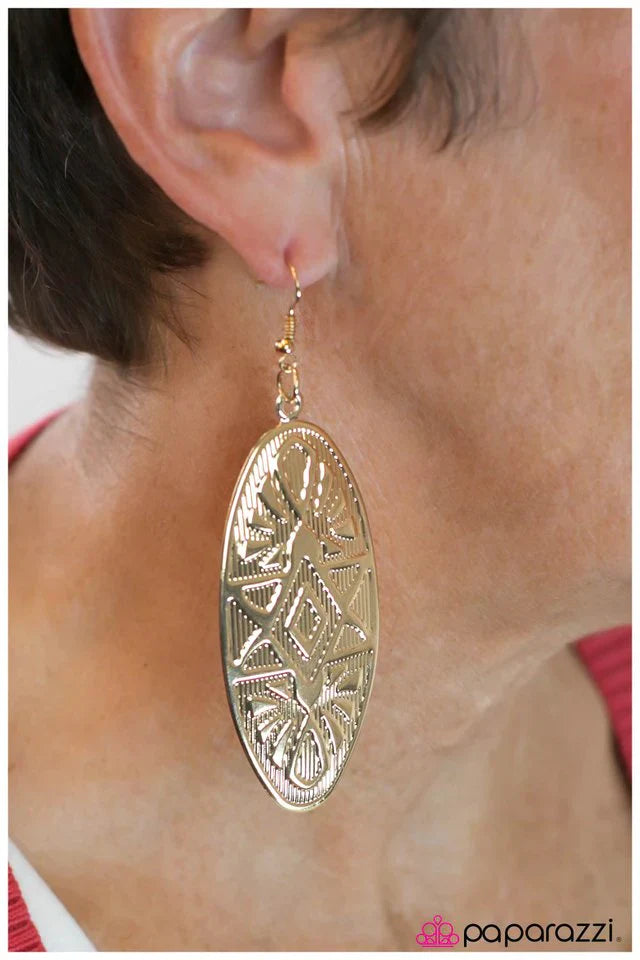 Paparazzi Earring ~ Aztec Armor - Gold