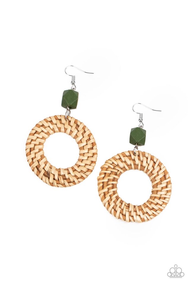 ​Wildly Wicker - Green - Paparazzi Earring Image
