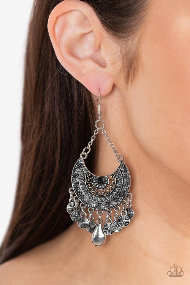 Lunar Allure - Black - Paparazzi Earring Image