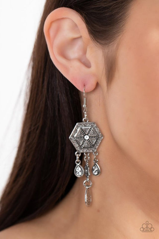 Dreamcatcher Delight - White - Paparazzi Earring Image