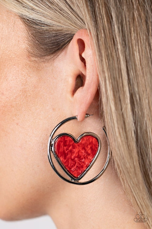 Smitten with You - Red - Paparazzi Earring Image