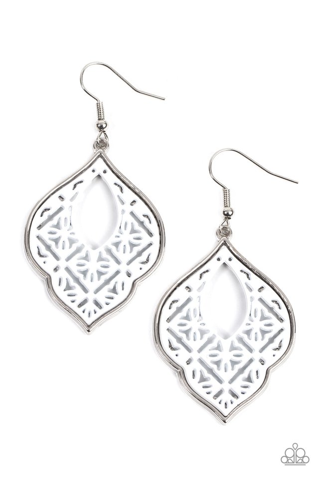 Thessaly Terrace - White - Paparazzi Earring Image