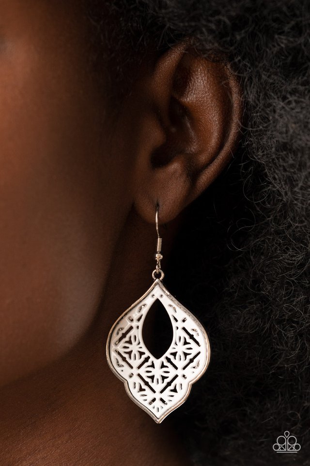 Thessaly Terrace - White - Paparazzi Earring Image
