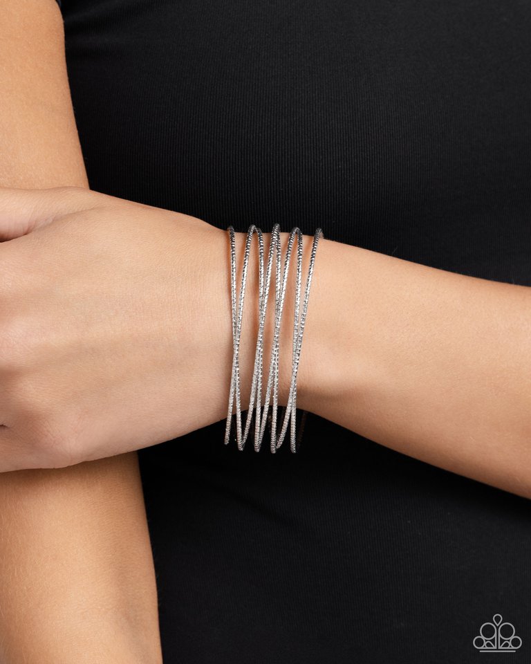 Monochromatic Crossover - Silver - Paparazzi Bracelet Image