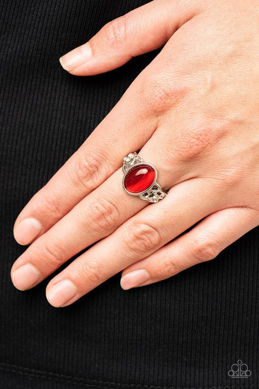 Crystals and Cats Eye - Red - Paparazzi Ring Image