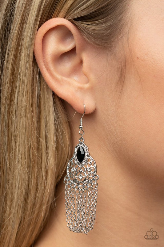 Pressed for CHIME - Black - Paparazzi Earring Image