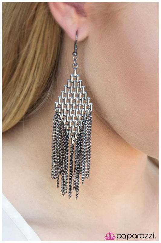 Paparazzi Earring ~ Lunatic Fringe - Black