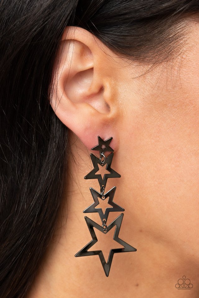 ​Superstar Crescendo - Black - Paparazzi Earring Image