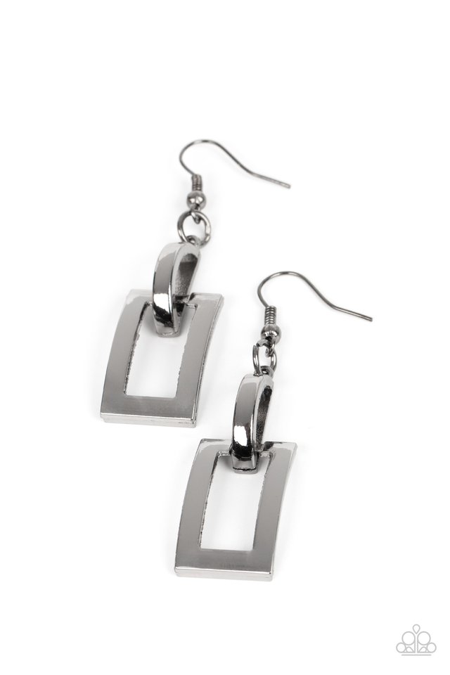 Blazing Buckles - Black - Paparazzi Earring Image