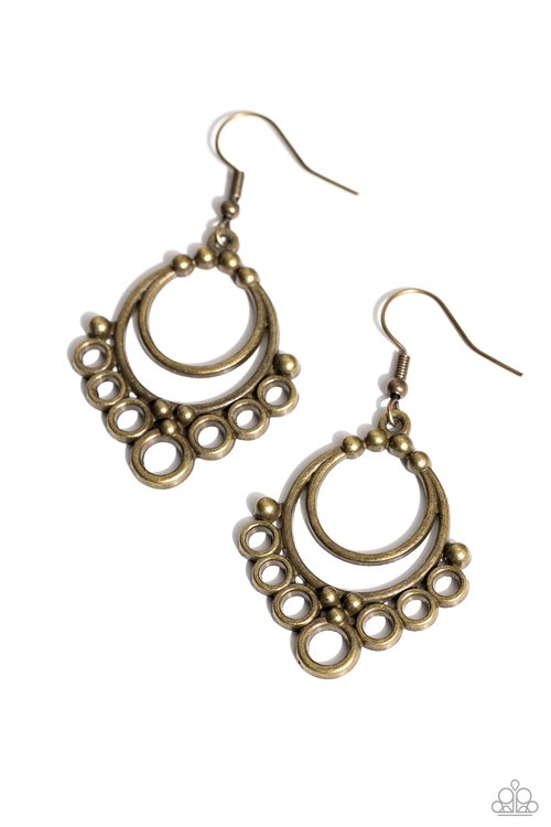 Rustic Rotary - Brass - Paparazzi Earring Image