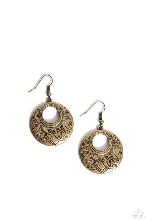 Western Beau - Brass - Brass - Paparazzi Earring Image