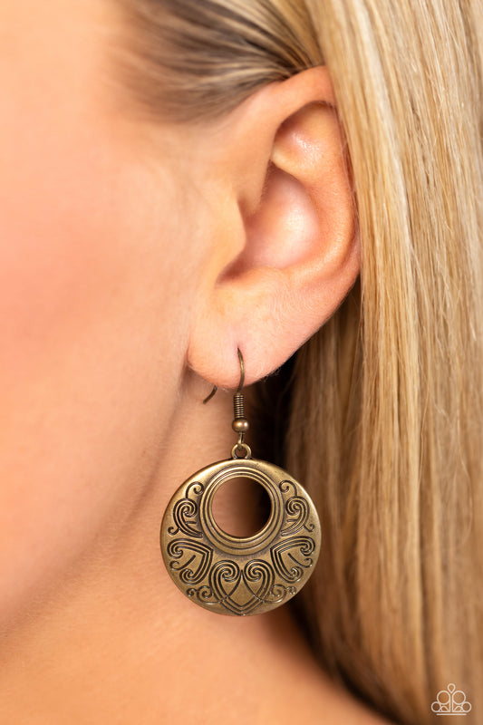 Western Beau - Brass - Brass - Paparazzi Earring Image