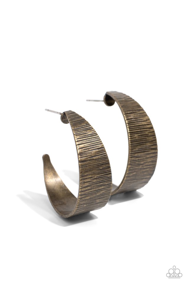 Lecture on Texture - Brass - Paparazzi Earring Image