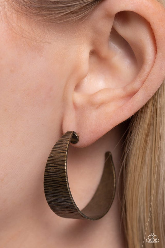 Lecture on Texture - Brass - Paparazzi Earring Image