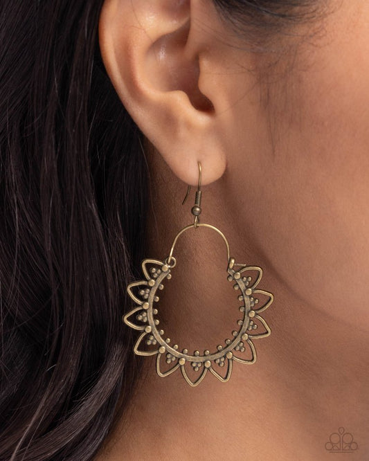 Botanical Tambourine - Brass - Paparazzi Earring Image