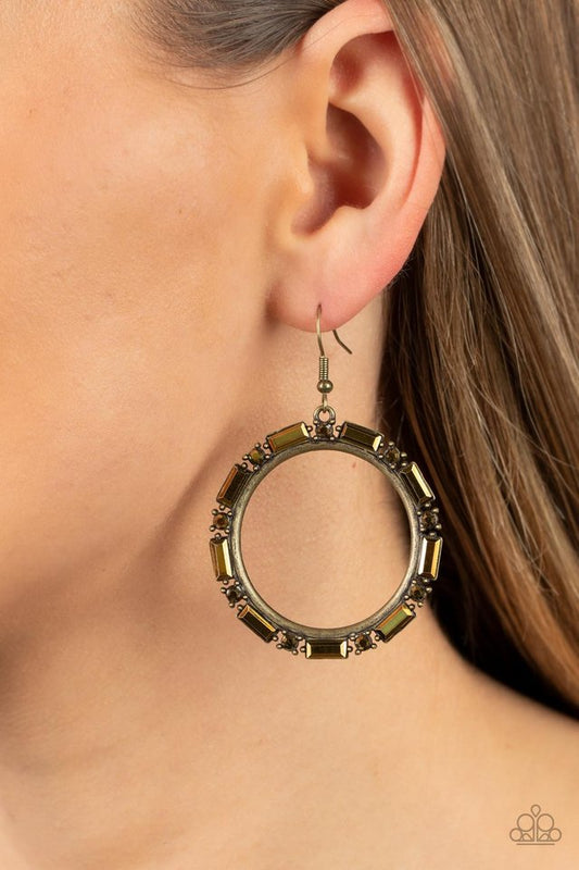 Gritty Glow - Brass - Paparazzi Earring Image