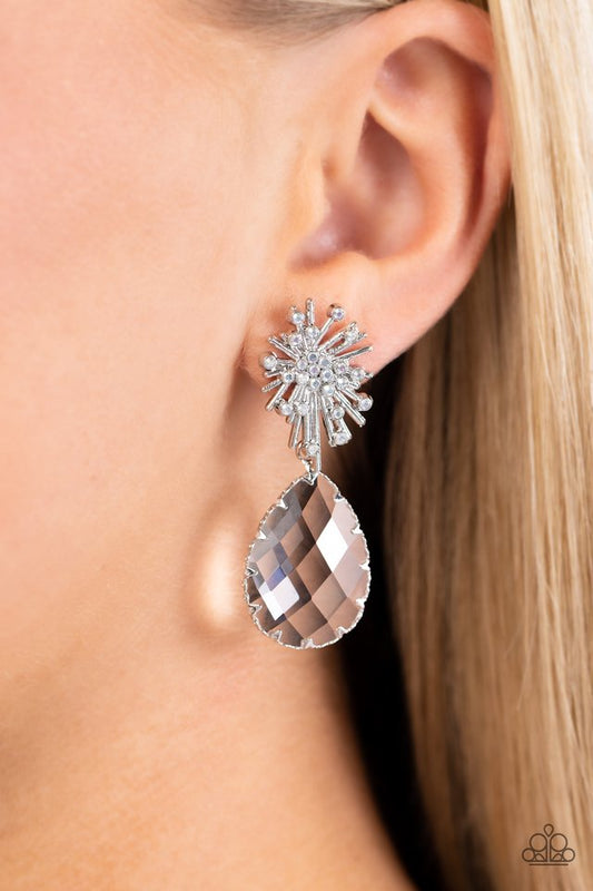 Stellar Shooting Star - White - Paparazzi Earring Image
