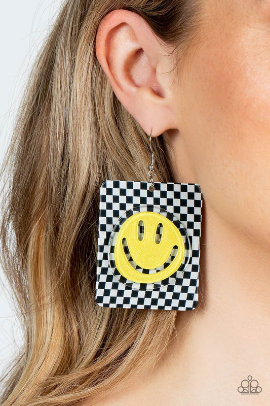 Cheeky Checkerboard - Yellow - Paparazzi Earring Image