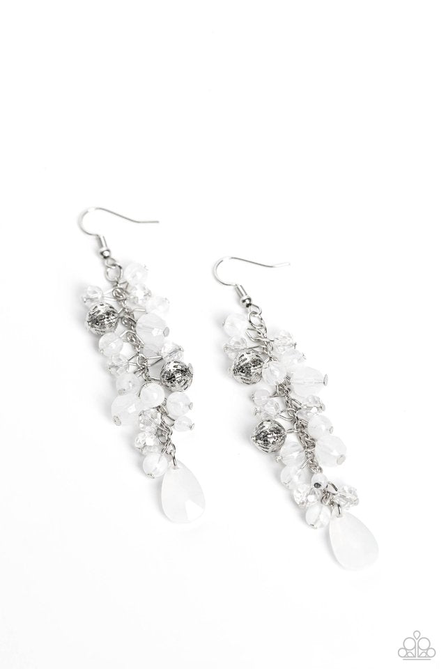 Cheeky Cascade - White - Paparazzi Earring Image