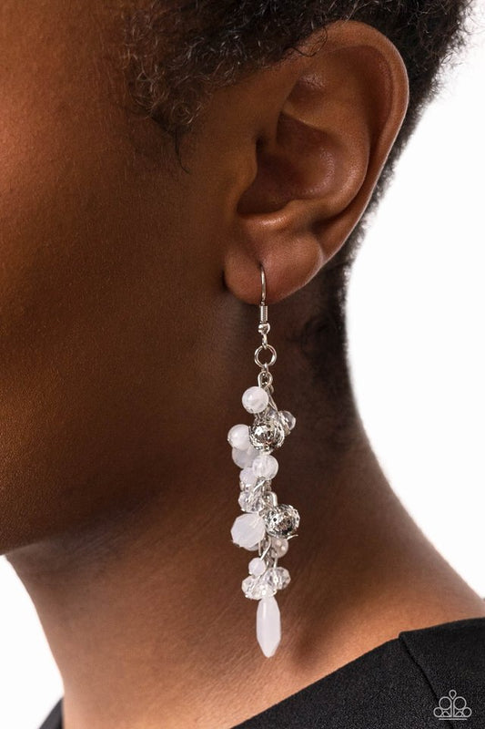 Cheeky Cascade - White - Paparazzi Earring Image