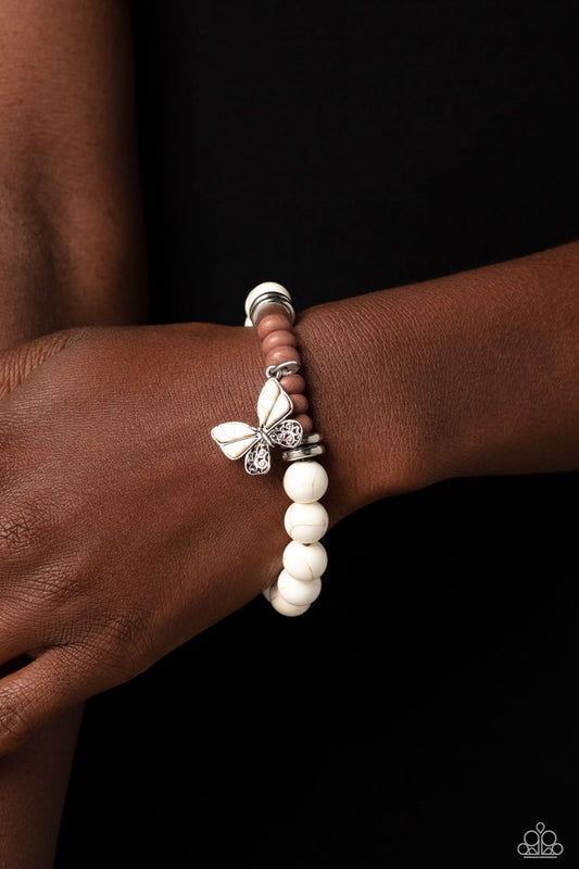 Bold Butterfly - White - Paparazzi Bracelet Image