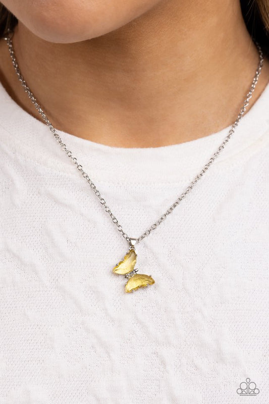 Butterfly Lullaby - Yellow - Paparazzi Necklace Image