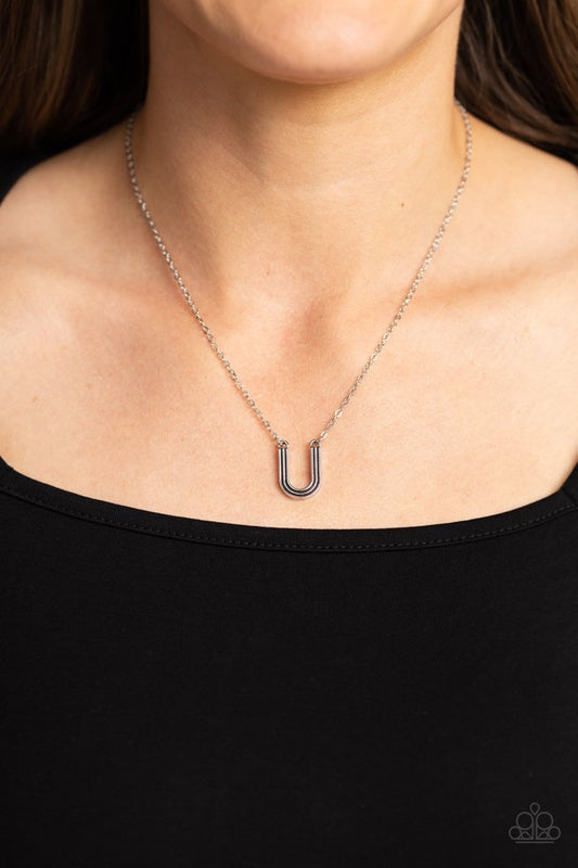Leave Your Initials - Silver - U - Paparazzi Necklace Image