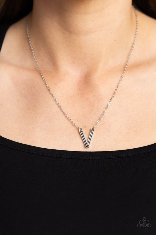 Leave Your Initials - Silver - V - Paparazzi Necklace Image