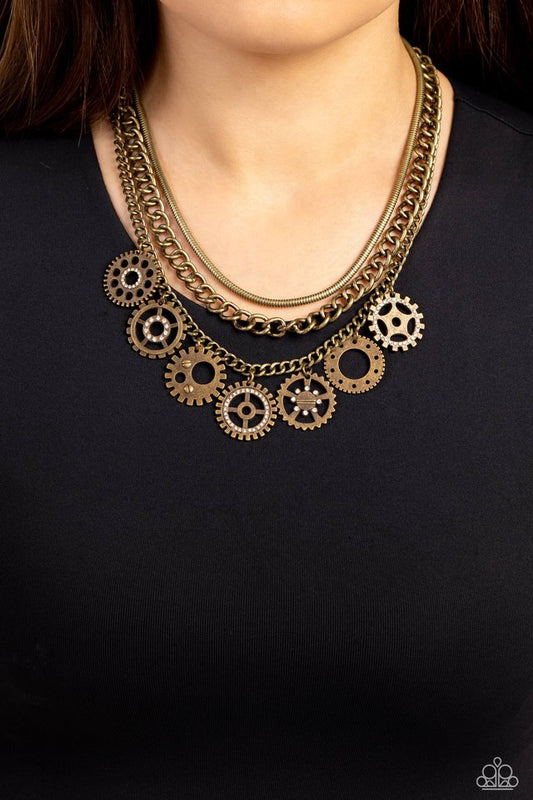 Running Out of STEAMPUNK - Brass - Paparazzi Necklace Image