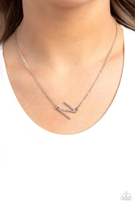 INITIALLY Yours - N - White - Paparazzi Necklace Image