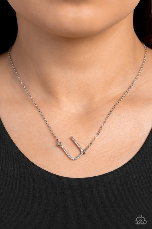INITIALLY Yours - U - White - Paparazzi Necklace Image
