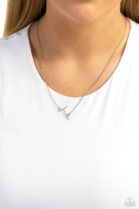 INITIALLY Yours - T - White - Paparazzi Necklace Image