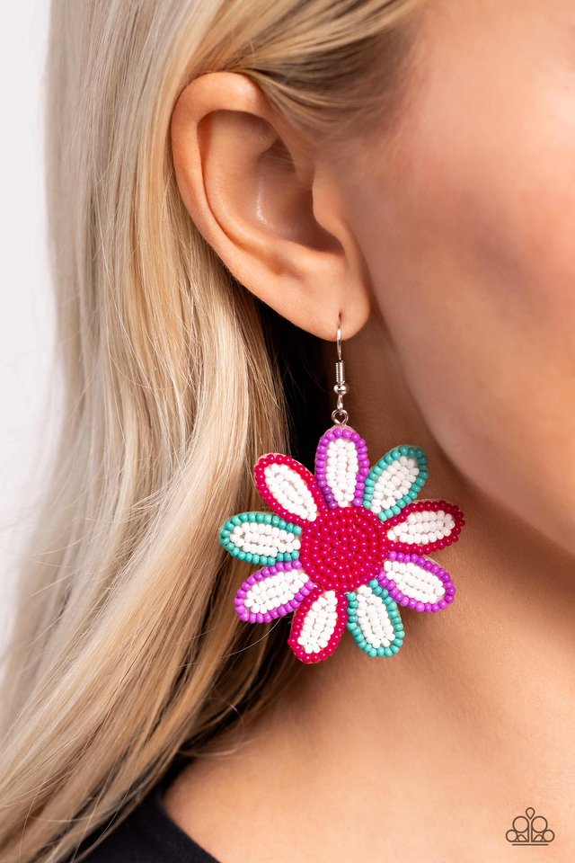 Decorated Daisies - White - Paparazzi Earring Image
